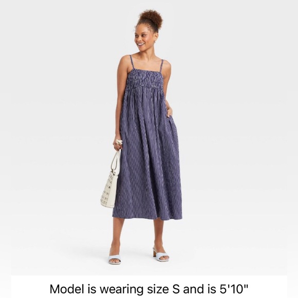 a new day Dresses & Skirts - Blue stripe smocked spaghetti strap dress